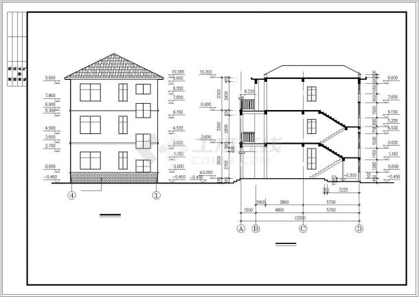 某300㎡地上三层框架结构别墅建筑结构施工CAD图纸-图一