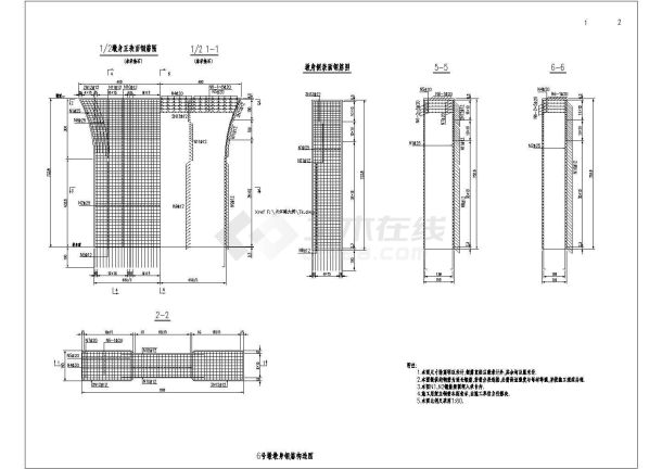 某长江路大桥CAD施工图全套桁架拱桥墩身钢筋完整构造图-图一