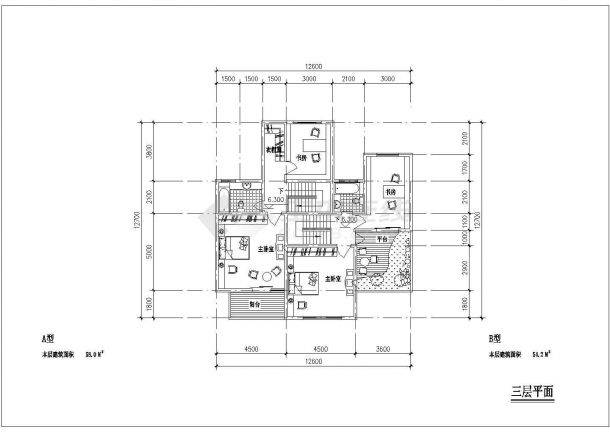 常州市某别墅区3层砖混结构两户双拼式别墅住宅楼建筑设计CAD图纸-图二