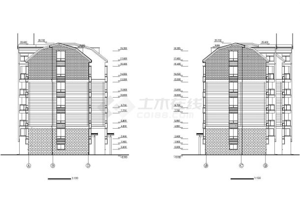 沈阳市汇腾嘉园小区5层砖混结构住宅楼建筑设计CAD图纸（含车库和阁楼）-图一