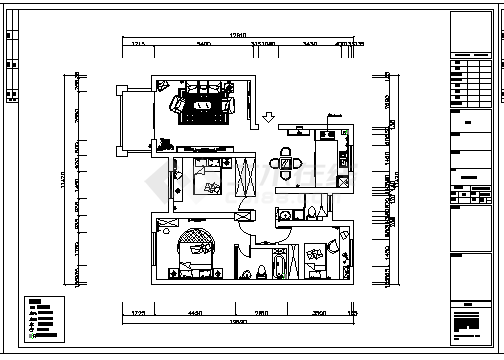 某两居米粉色装修设计cad施工图附效果图-图一