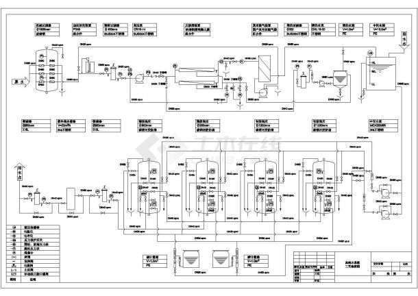 电子厂高纯水系统工艺流程CAD图纸-图一