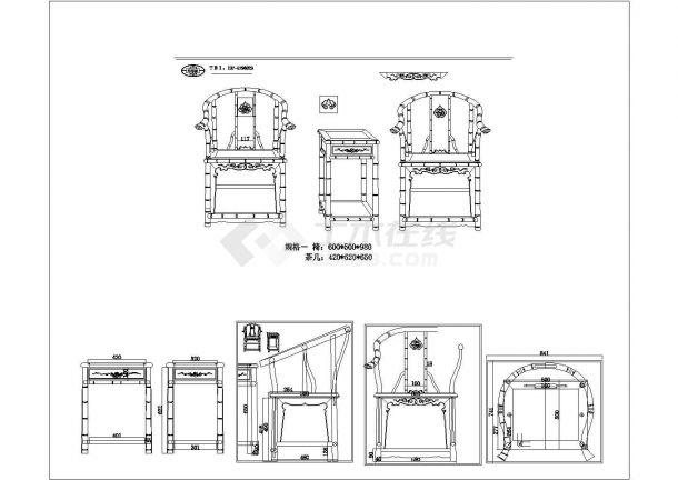 某竹节休闲椅CAD平立面施工设计图-图一