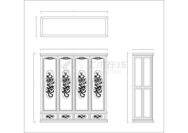 某龙凤衣橱CAD节点剖面施工图纸-图一