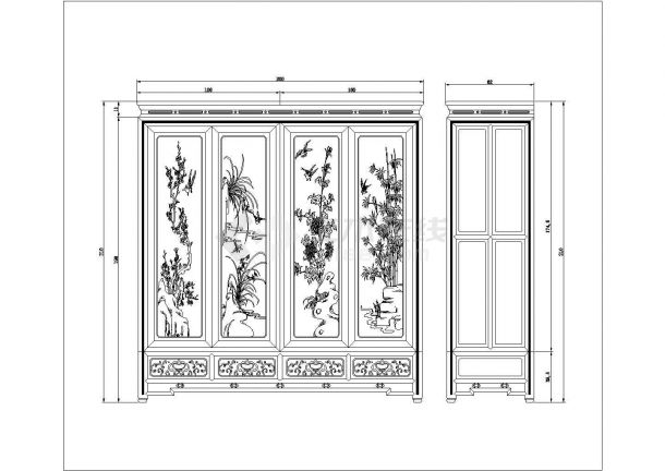 某梅兰菊竹大衣柜CAD全套节点设计图纸-图一