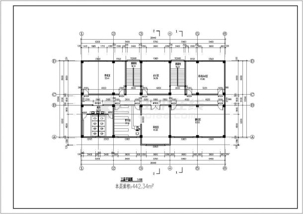 某长28.44米 宽15.24米 三层少年宫活动中心建筑CAD完整构造设计图-图二