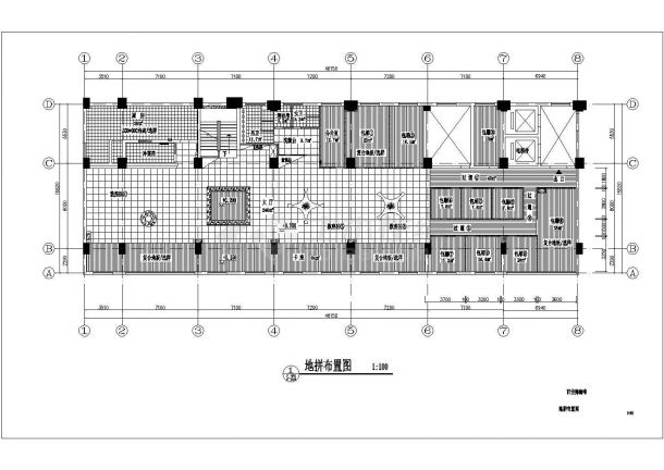 某长46.15米 宽15.82米 百世得咖啡厅CAD室内设计装修方案（平面布置 地拼布置 顶面布置 隔墙尺寸 图号索引 内立面）-图一