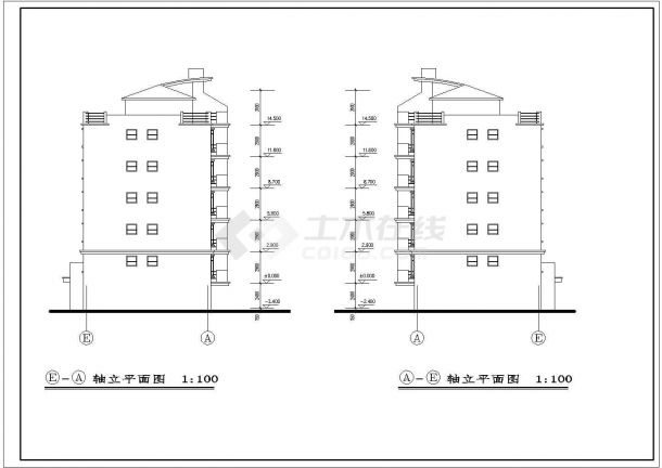 重庆市德普花园小区3100平米5层砖混住宅楼建筑设计CAD图纸（含车库）-图二