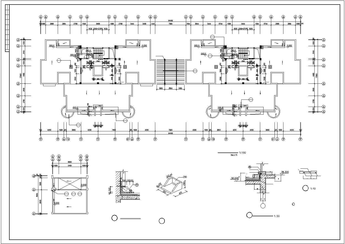 武汉市龙潭一品小区12层框架结构商住楼建筑设计CAD图纸（1-2层商用）