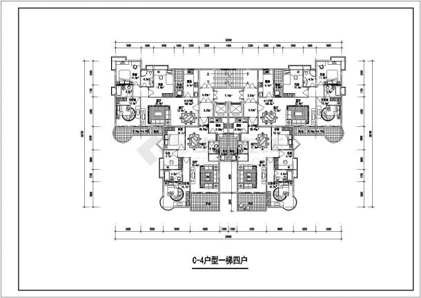 武汉市秦阳花园小区住宅楼的标准层平面设计CAD图纸（1梯4户型/3张）-图二