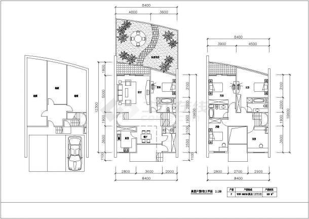 绵阳市郁金花园小区经典别墅平面户型设计CAD图纸（共5张）-图二