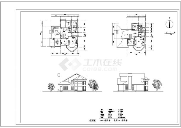 经典中式2层砖混结构单体乡村别墅建筑设计CAD图纸（13套方案）-图一