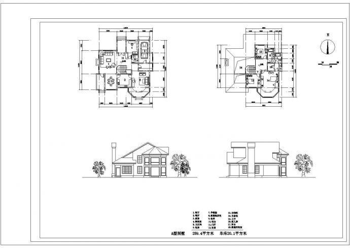 经典中式2层砖混结构单体乡村别墅建筑设计CAD图纸（13套方案）_图1