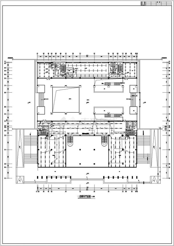 某长73.2米 宽63米 地下1地上4层图书馆电气CAD施工设计（平面 系统图）-图一