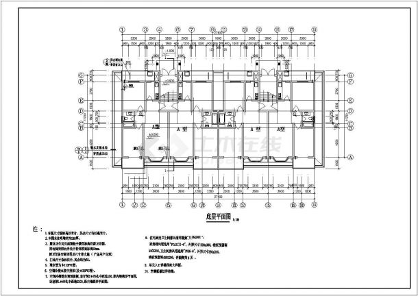 黄山市福秀家园小区2100平米6层砖混结构住宅楼建筑设计CAD图纸-图一