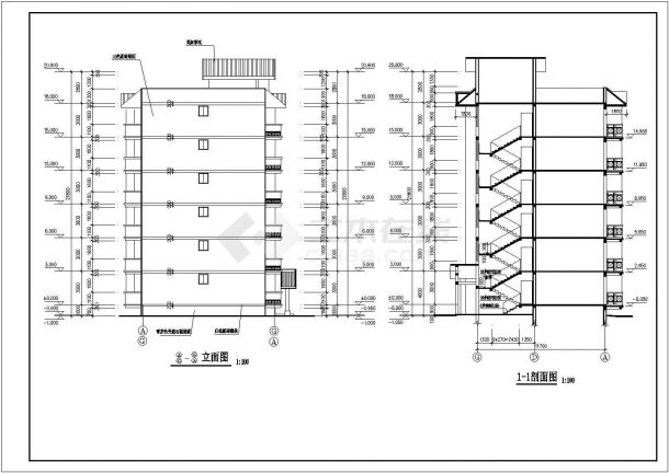 黄山市福秀家园小区2100平米6层砖混结构住宅楼建筑设计CAD图纸-图二