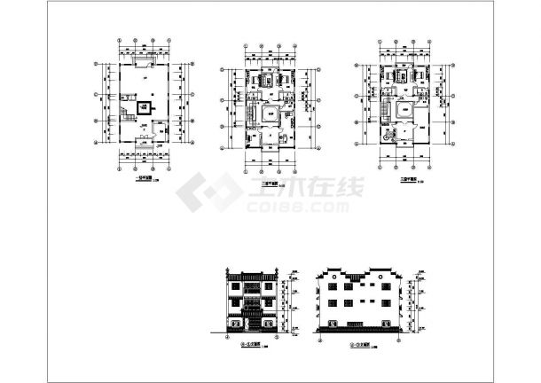 某徽派民居CAD平立剖节点设计图纸-图一