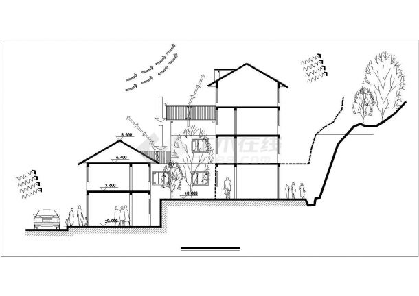 杭州市拱墅区某别墅区4层双拼式单体别墅楼建筑设计CAD图纸（含总图）-图二