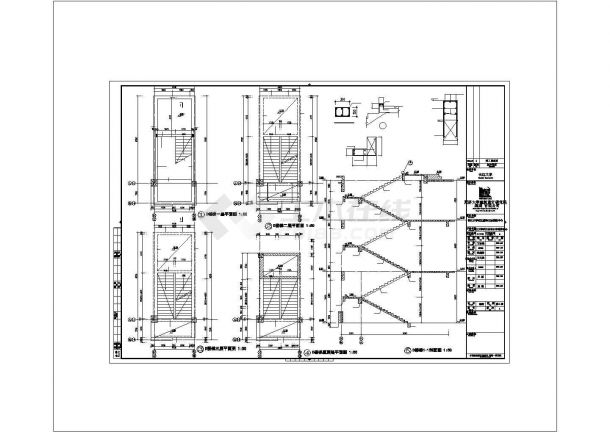 长江大学石油科技中心楼梯五层平面结构施工cad图，共十六张-图一