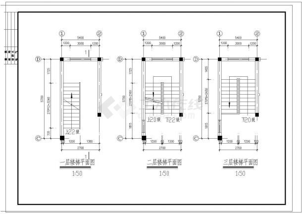 某300㎡地上三层框架结构别墅建筑结构施工CAD-图二