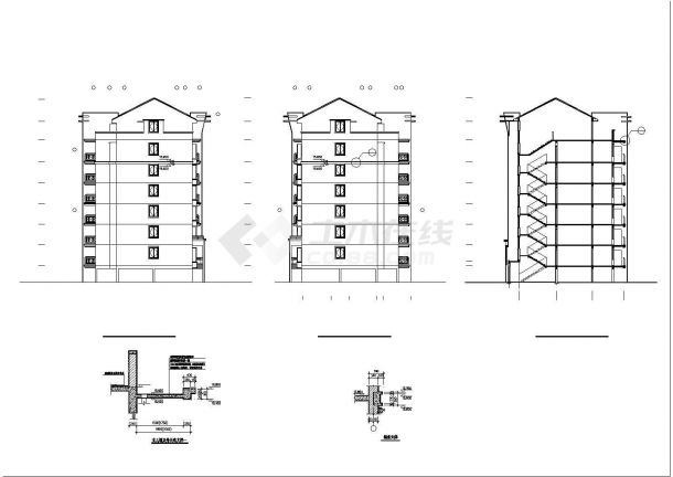 北京朝兴花园小区6层砖混住宅楼建筑设计CAD图纸（含架空层/6层为复式）-图一