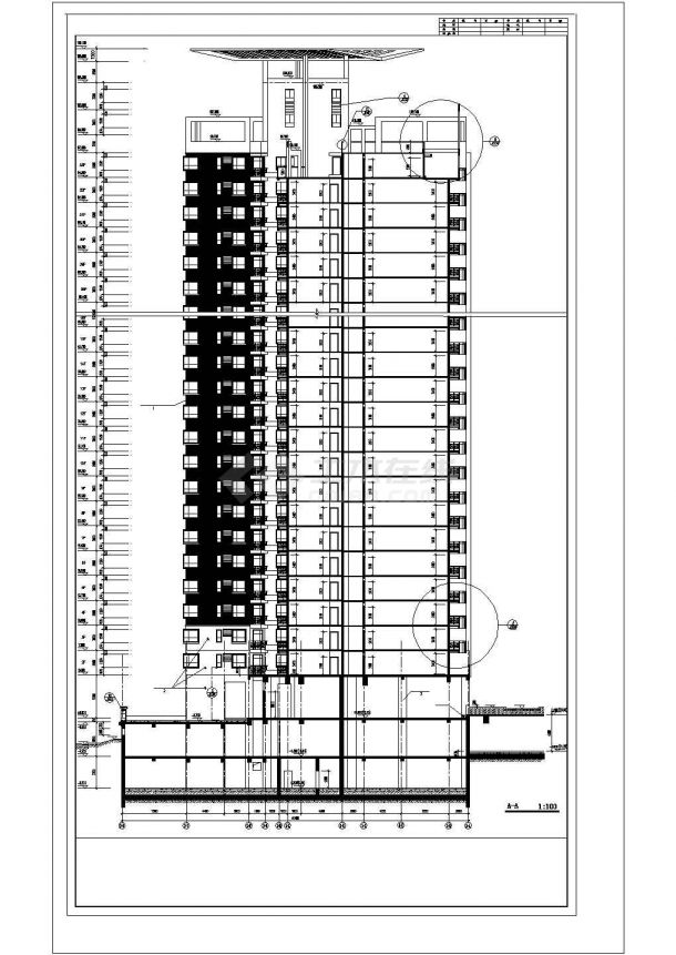 南京市北湖嘉园小区31层框架结构住宅楼立剖面设计CAD图纸（含架空层）-图一