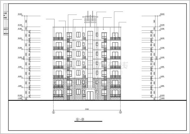 厦门市思明北路某社区7层砖混结构民居住宅楼建筑设计CAD图纸-图二