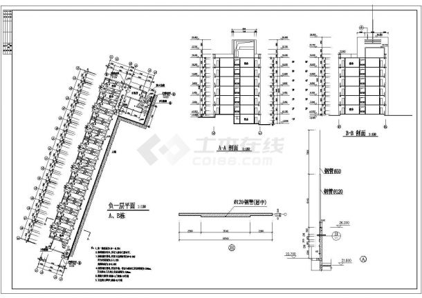 沈阳市某小区6层框架L型住宅楼建筑设计CAD图纸（含地下层和天面层）-图一