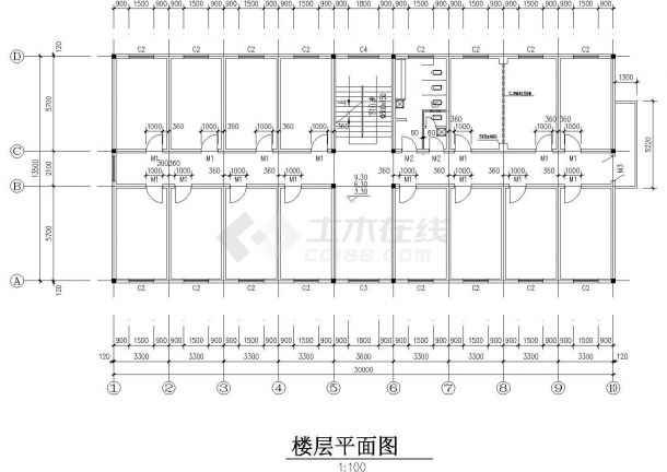 太仓市某大型模具厂4层砖混结构职工宿舍楼建筑设计CAD图纸-图二