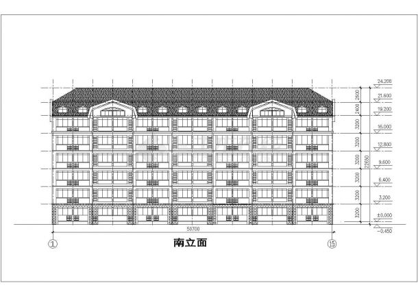 汾阳市某技术学院6层砖混结构学生宿舍楼建筑设计CAD图纸（含阁楼）-图二