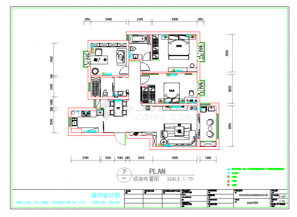 南京现代简约三室两厅装修图CAD图纸-图二