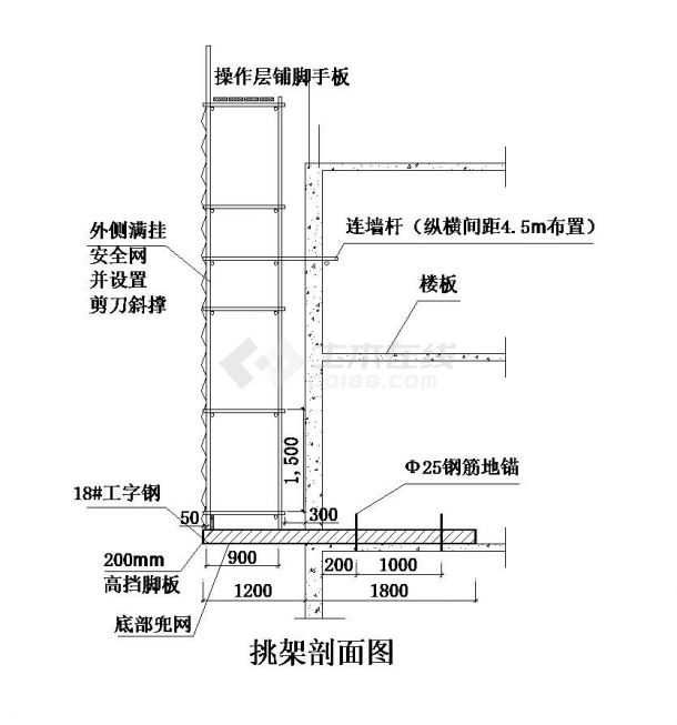 河北某高层住宅悬挑脚手架剖面图-图一