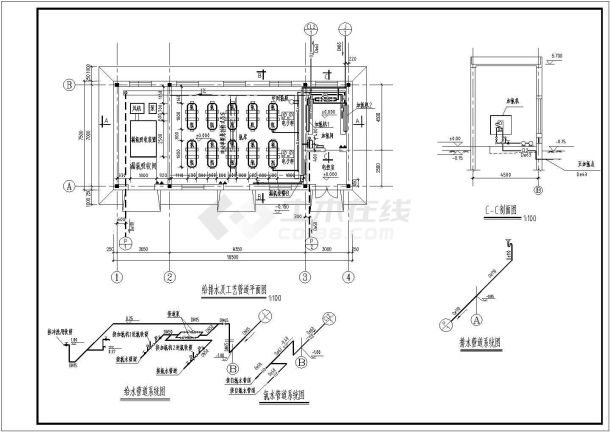 涿州市某城市污水处理厂工艺加氯间CAD大样施工设计图-图一