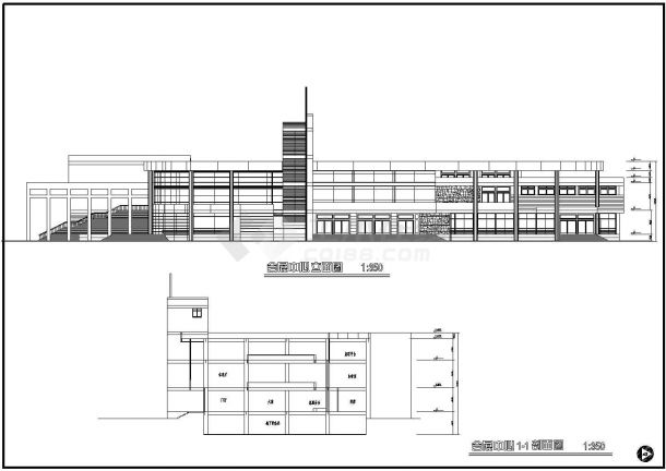 某长105.3米 宽40.2米 3层会展中心建筑CAD全套方案设计图【各层平面 1立1剖】-图一