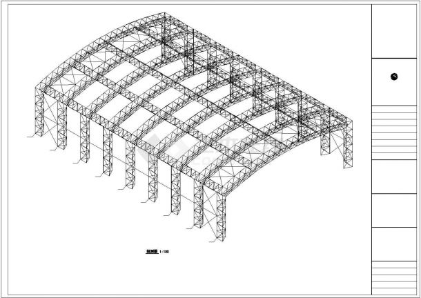 【山东】某空间管桁架50米跨钢结构施工cad图纸-图二