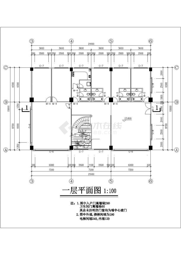 湖州市泉广新村某2层砖混结构私人民居楼建筑设计CAD图纸-图二