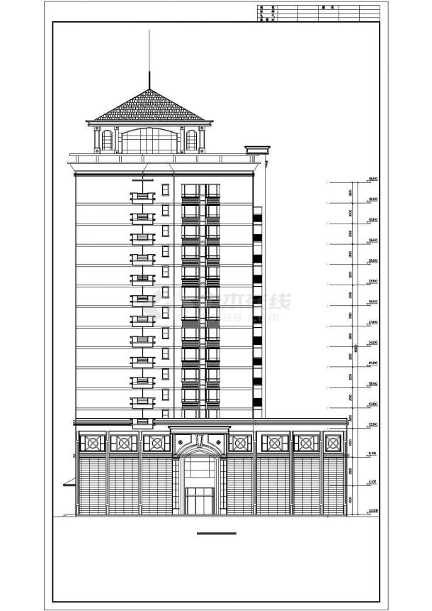 昆明市某街道14层框架结构临街商住楼建筑设计CAD图纸（1-2层商用）-图二