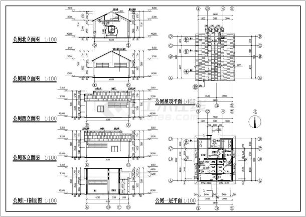 某一层砖混结构公厕建筑设计cad全套施工图（含设计说明）-图二