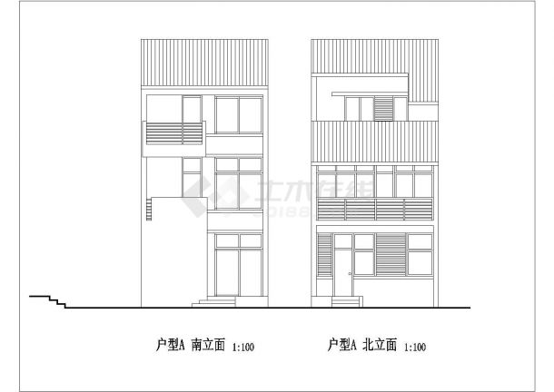 潍坊市某现代化居住区163平米3层砖混结构单体别墅平立面设计CAD图纸-图一