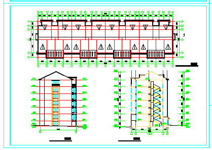 七层经典住宅四单元对称户型建筑cad设计图