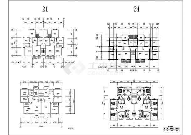 70种一梯两户户型设计cad建筑平面方案图纸-图一