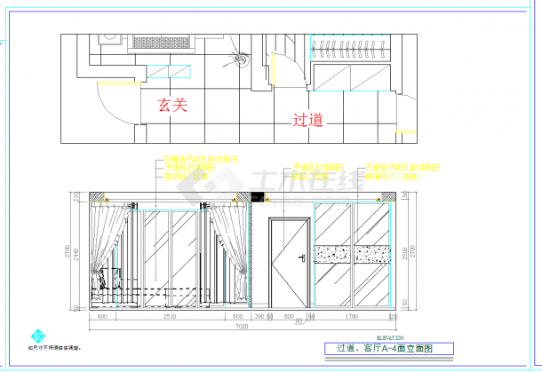 浙江简约三室两厅两卫装修图CAD图纸-图二