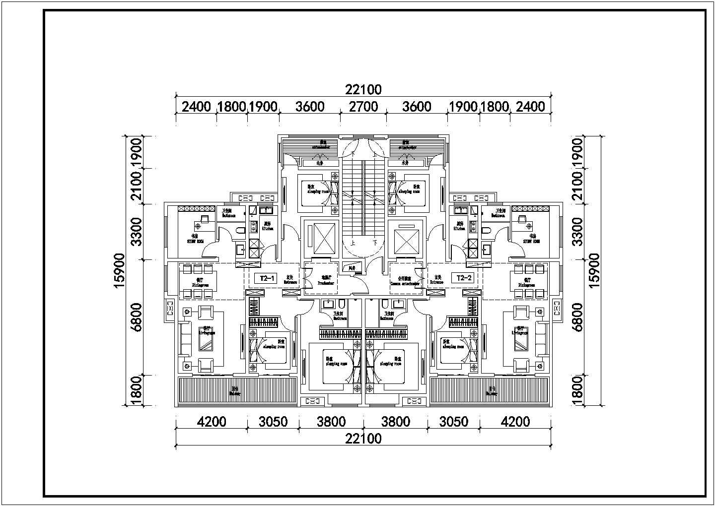 经典多层住宅楼户型设计cad 建筑平面方案图图集