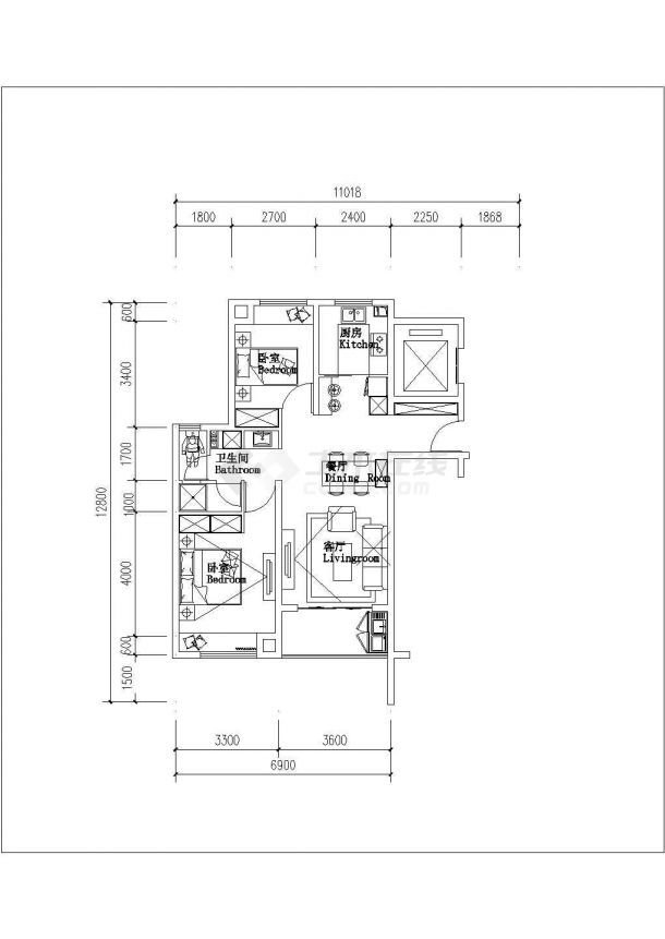 某新建小区多层住宅楼户型设计cad建筑平面方案图-图一