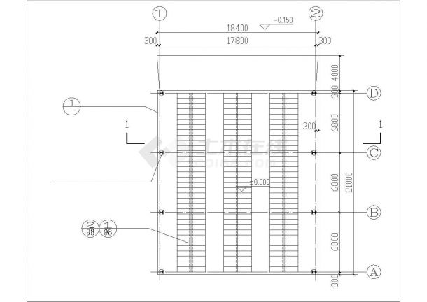 牡丹江市某工厂190平米单层轻钢结构自行车棚建筑设计CAD图纸-图二