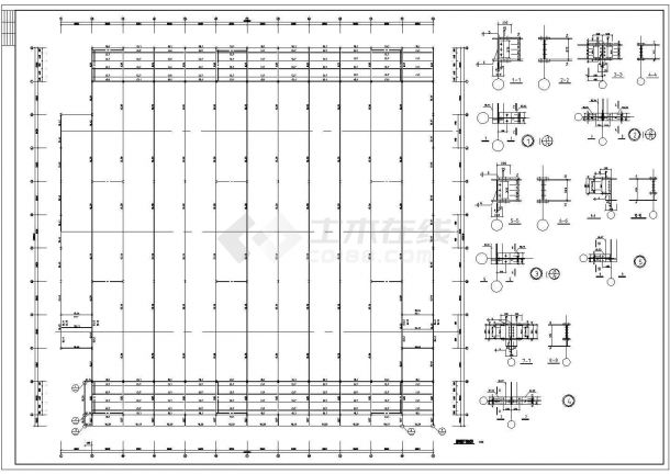 宁波市某大型家具城4层钢结构展厅全套建筑结构设计CAD图纸-图一