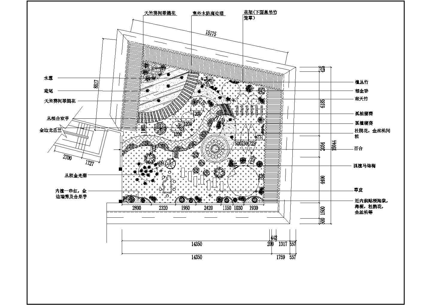 某城市小区建筑顶层花园绿化设计施工CAD图纸
