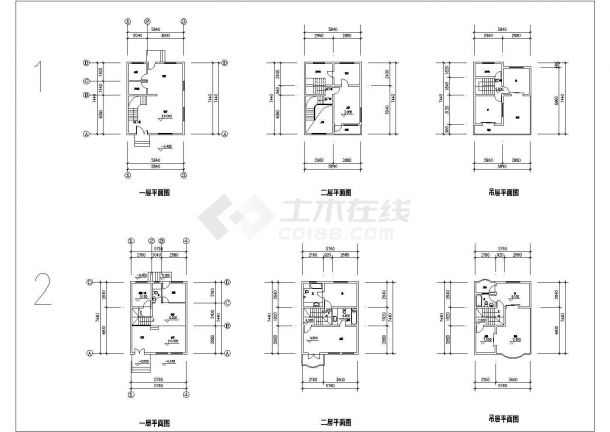 某多层框架结构别墅设计cad平面方案图（含多套类型设计）-图二