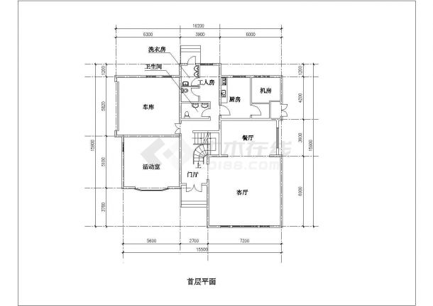 某二层框架结构私家别墅设计cad平面方案图纸-图一