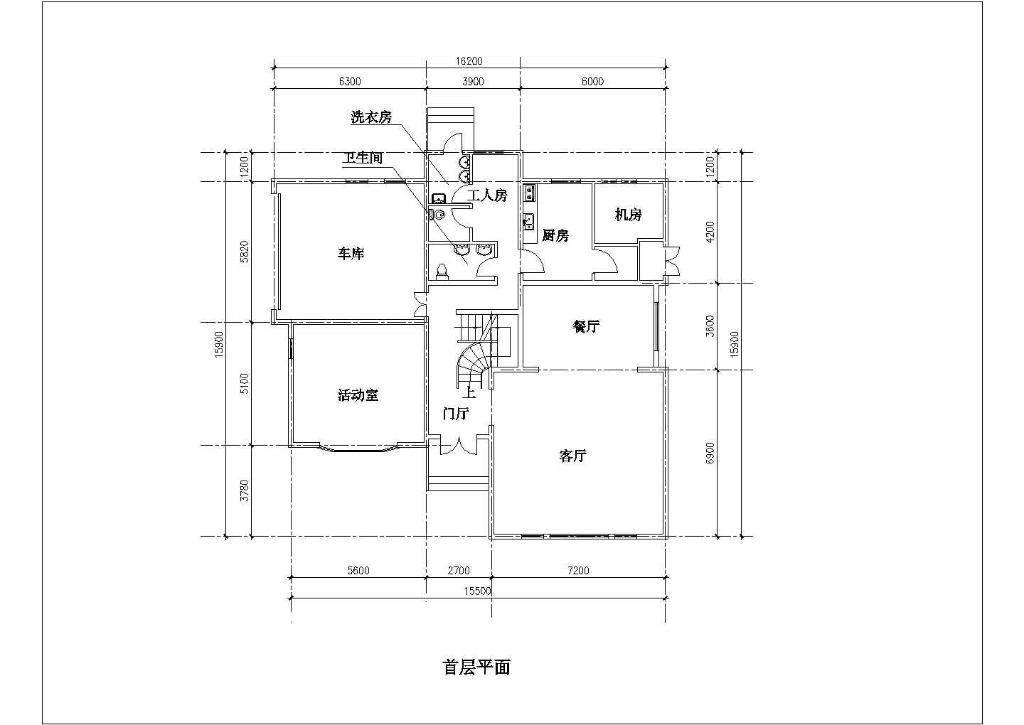 某二层框架结构私家别墅设计cad平面方案图纸